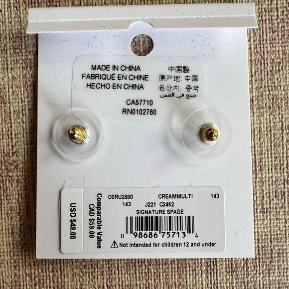 NWT Signature Spade Stud Earrings Mother of Pearl Gold - Picture 2 of 4